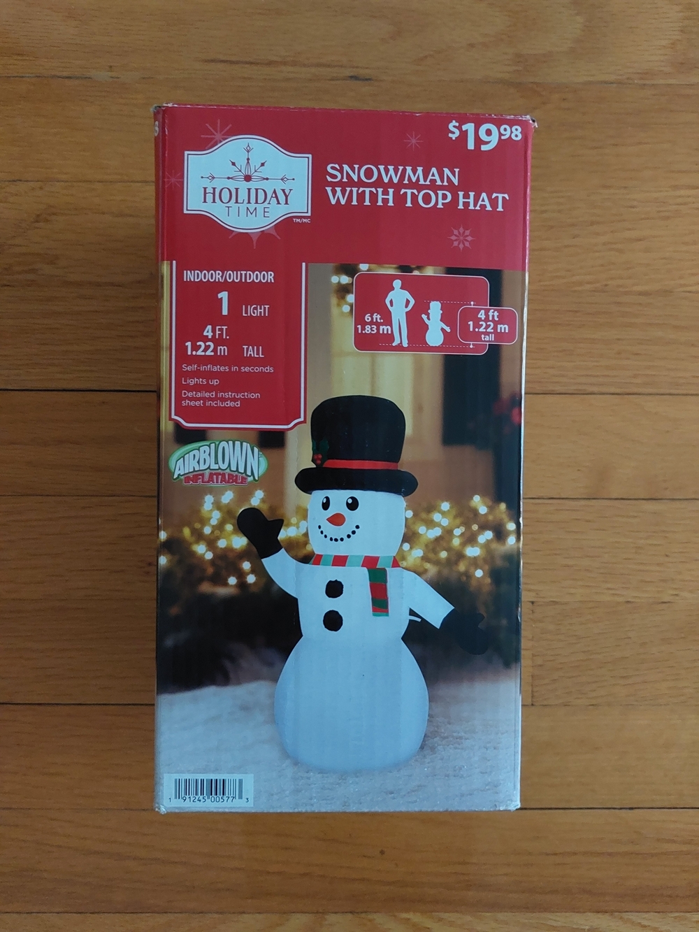 Holiday Time White Snowman with Black Top Hat and Red-Green Scarf Inflatable